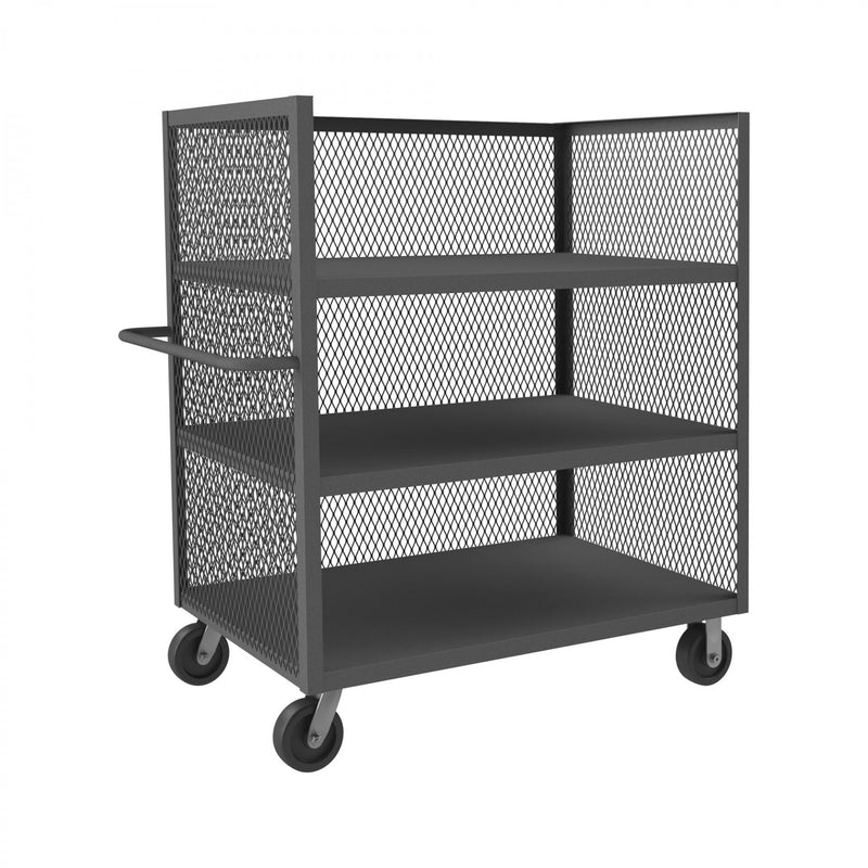 Durham 3 Sided Mesh Truck With 6" x 2" Phenolic Casters, (2) Rigid, (2) Swivel, 2 Fixed Shelves