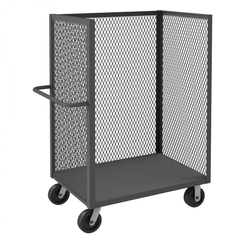 Durham 3 Sided Mesh Truck With 6" x 2" Phenolic Casters, (2) Rigid And (2) Swivel, Gray