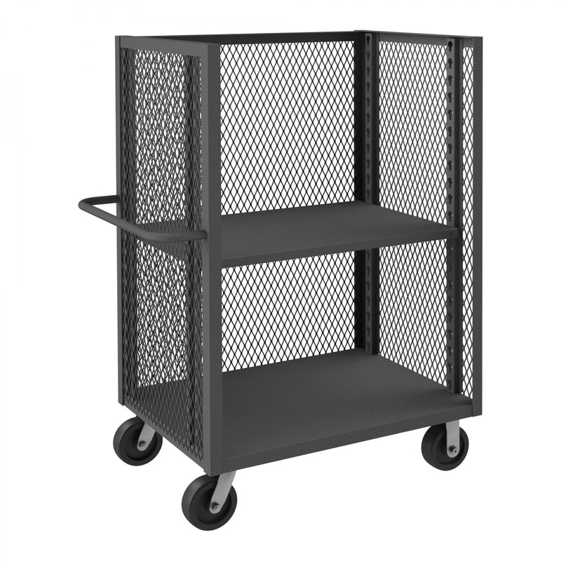Durham 3 Sided Mesh Truck With 6" X 2" Phenolic Casters, (2) Rigid And (2) Swivel, 2 Shelves