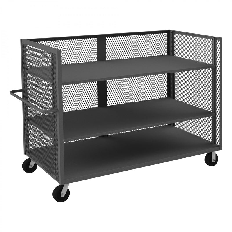 Durham 3 Sided Mesh Truck With 6" x 2" Phenolic Casters, (2) Rigid, (2) Swivel, 2 Adjustable Shelves