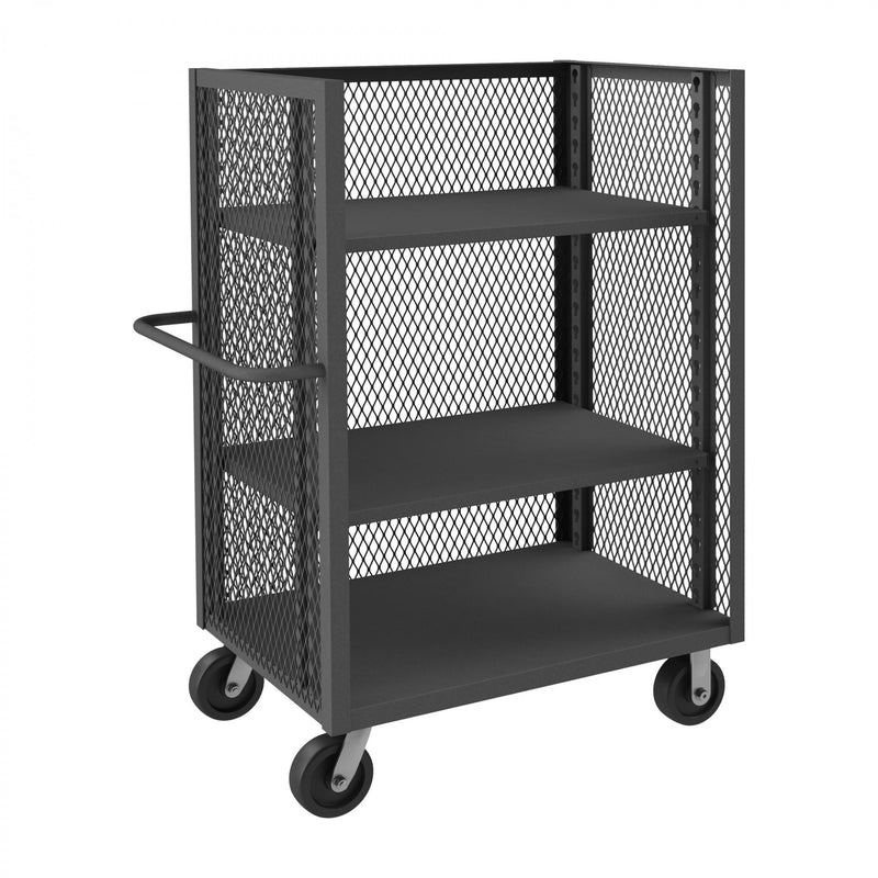Durham 3 Sided Mesh Truck With 6" x 2" Phenolic Casters, (2) Rigid, (2) Swivel, 2 Adjustable Shelves