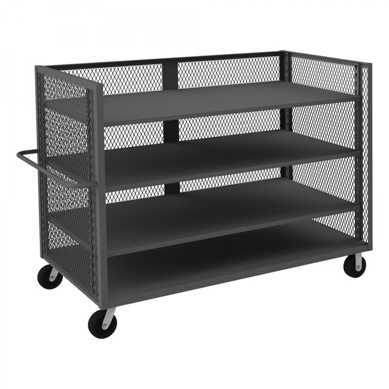 Durham 3 Sided Mesh Truck With 6" x 2" Phenolic Casters, (2) Rigid, (2) Swivel, 3 Adjustable Shelves