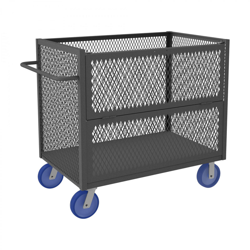 Durham 3 Sided Mesh Truck With 8" x 2" Polyurethane Casters, (2) Rigid And (2) Swivel, 1 Shelf