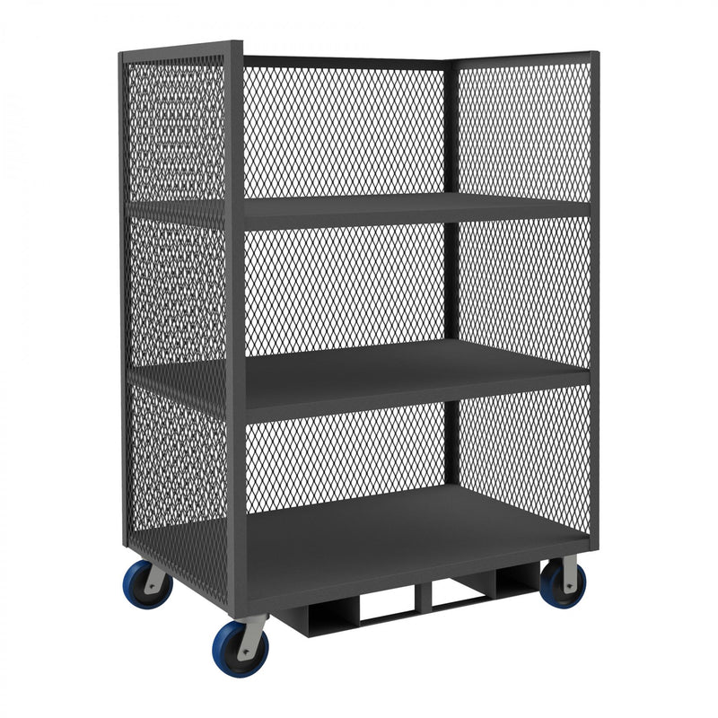 Durham 3 Sided Mesh Truck With 6" x 2" Polyurethane Casters, (2) Rigid, (2) Swivel