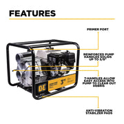 3" 36PSI 264GPM Semi-Trash Transfer Pump with Honda GX200 Engine BE Power Equipment