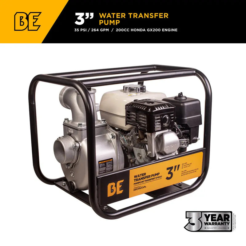 3" Water Transfer Pump with Honda GX200 Engine BE Power Equipment