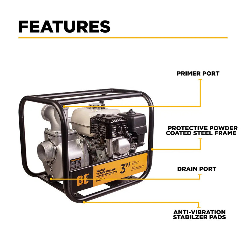 3" Water Transfer Pump with Honda GX200 Engine BE Power Equipment