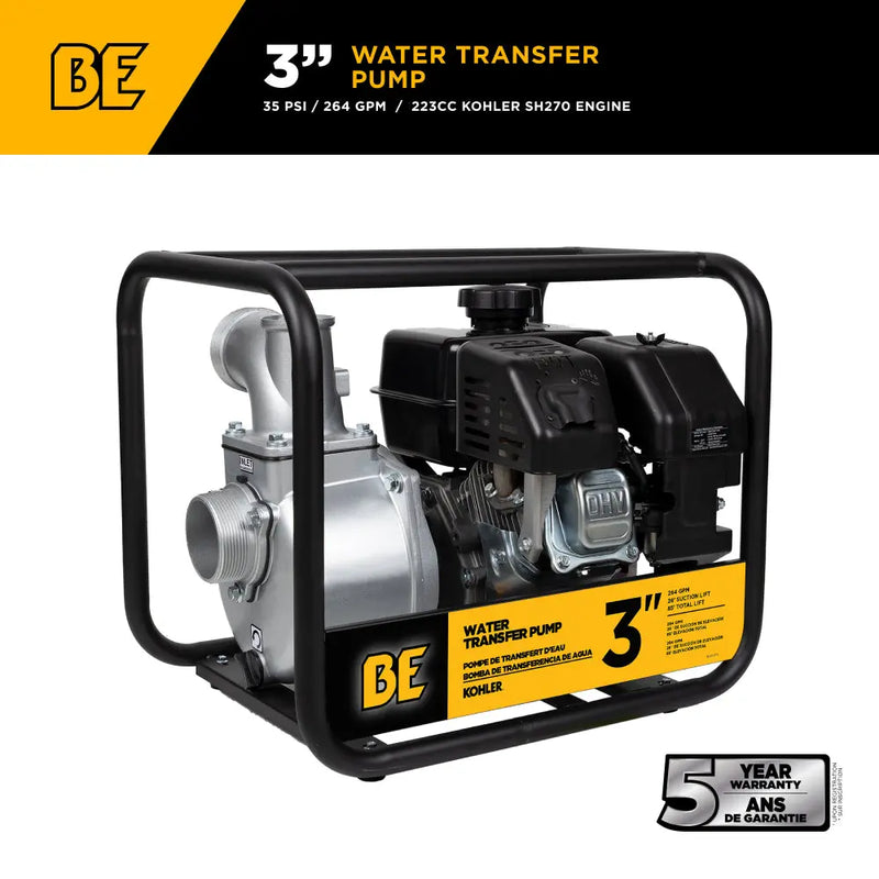 3" Water Transfer Pump with Kohler SH270 Engine BE Power Equipment
