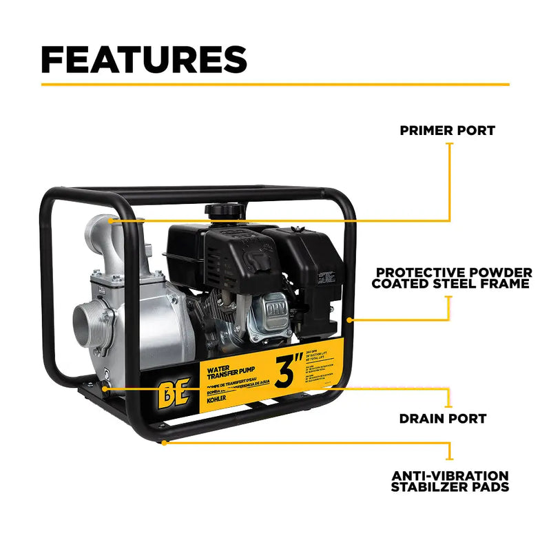 3" Water Transfer Pump with Kohler SH270 Engine BE Power Equipment