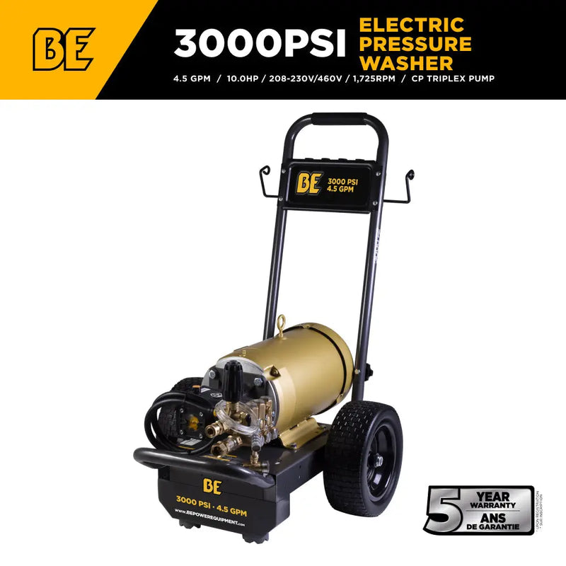 3,000 PSI 4.5 GPM 10 HP Electric Pressure Washer with Baldor Motor and CP Triplex Pump - B3010E34AHE BE Power Equipment