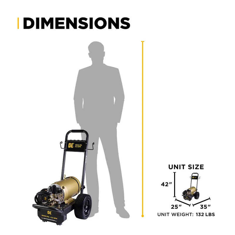 3,000 PSI 4.5 GPM 10 HP Electric Pressure Washer with Baldor Motor and CP Triplex Pump - B3010E34AHE BE Power Equipment
