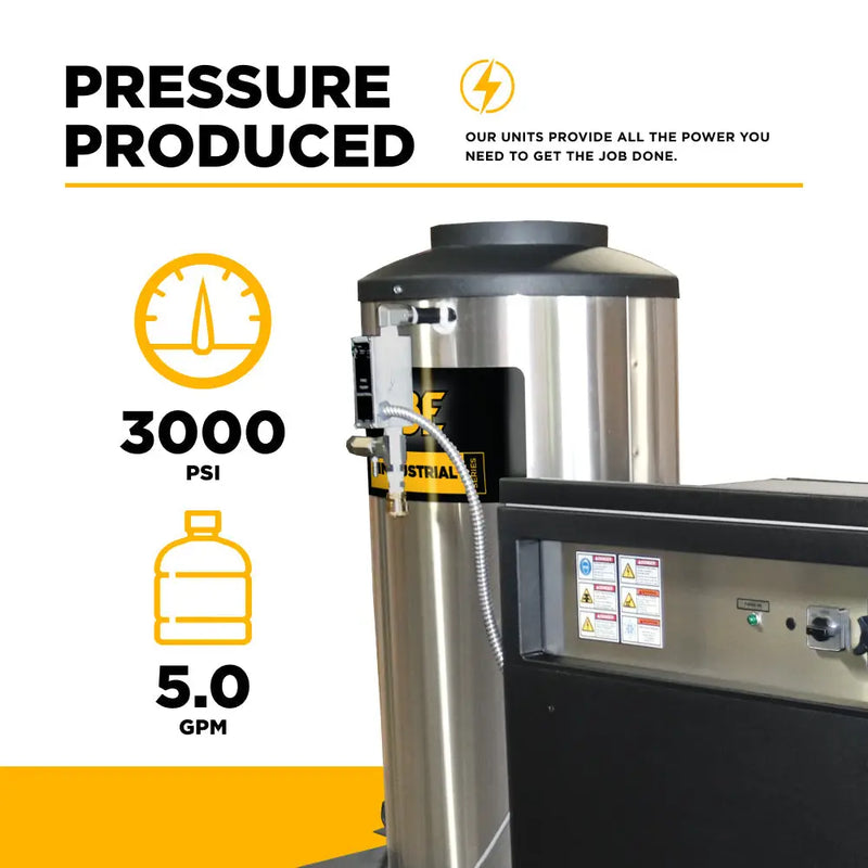 3,000 PSI 5.0 GPM Hot Water Electric Pressure Washer with 10 HP Baldor Motor and General Triplex Pump- 67HD-3 BE Power Equipment