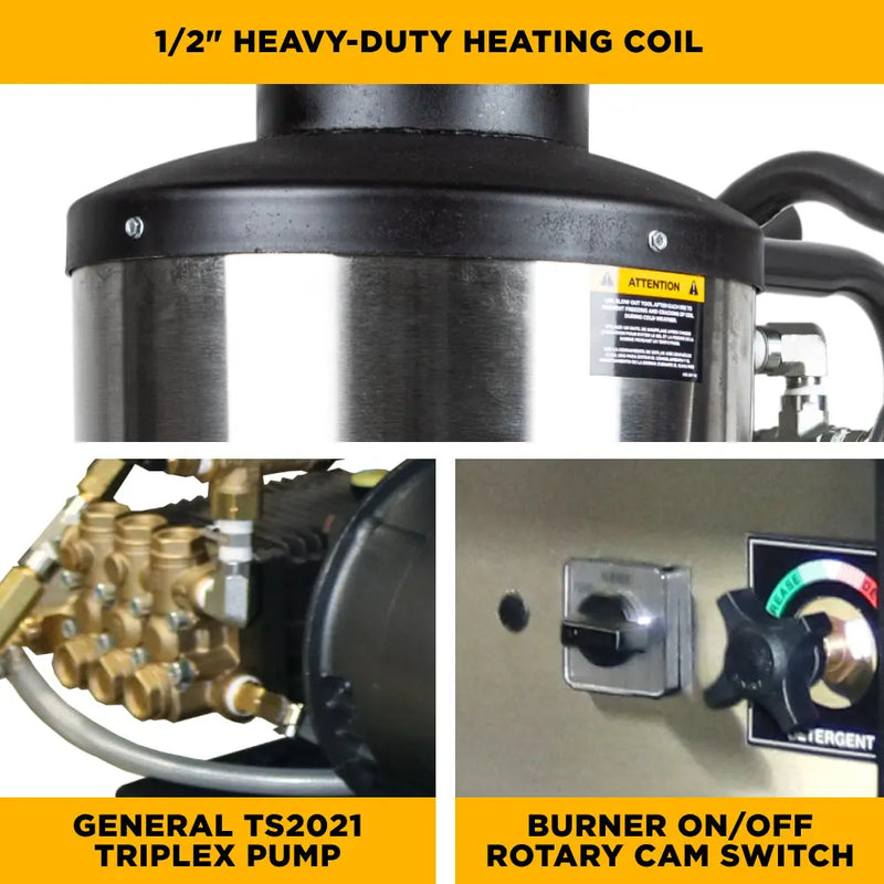 3,000 PSI 5.0 GPM Hot Water Electric Pressure Washer with 10 HP Baldor Motor and General Triplex Pump- 67HD BE Power Equipment