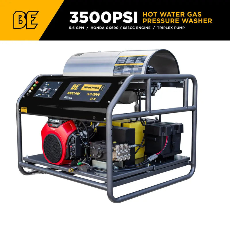 3,000 PSI 8.0GPM Hot Water Pressure Washer with Honda GX690 Engine and General Triplex Pump - HW3024HG12V BE Power Equipment