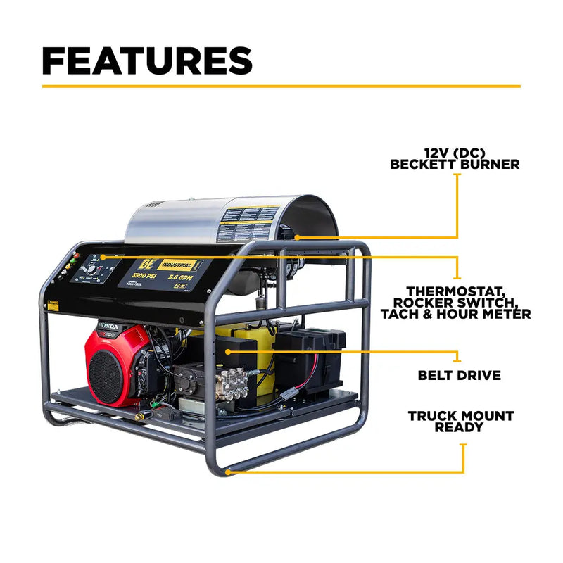 3,000 PSI 8.0GPM Hot Water Pressure Washer with Honda GX690 Engine and General Triplex Pump - HW3024HG12V BE Power Equipment