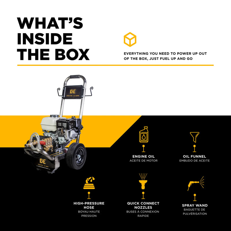 3,100 PSI 3.1 GPM Cold Water Gas Pressure Washer - B3165HSGS BE Power Equipment
