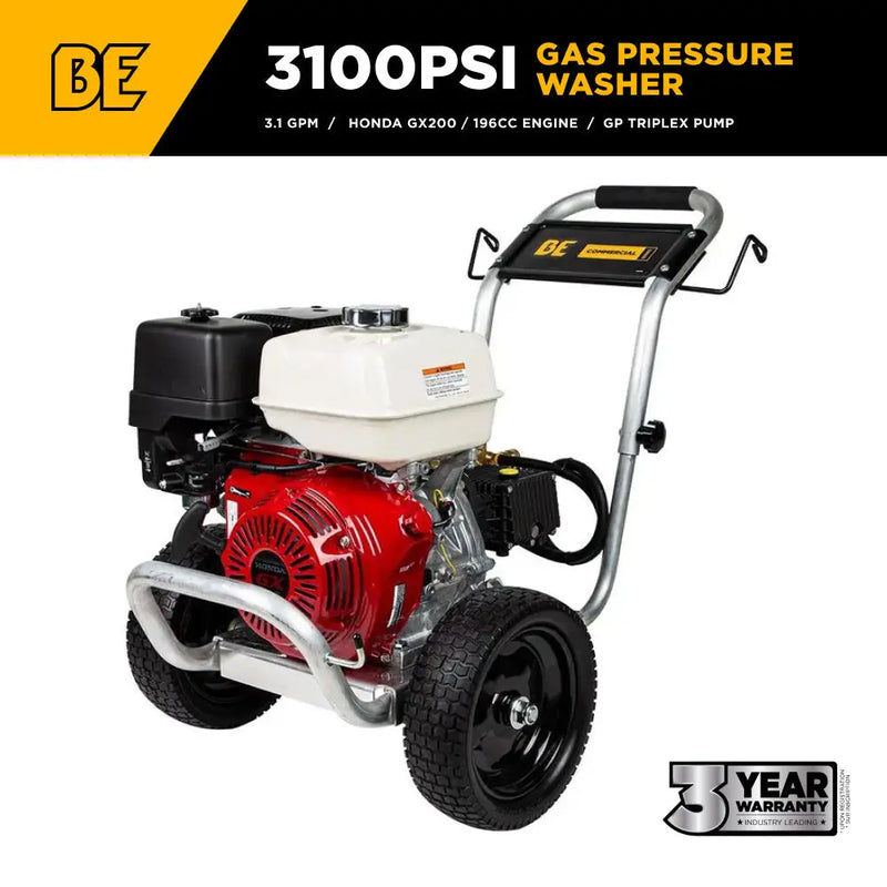 3,100 PSI 3.1GPM Cold Water Gas Pressure Washer Honda GX200 and General Triplex Pump on Aluminum Frame - B3165HAGS BE Power Equipment