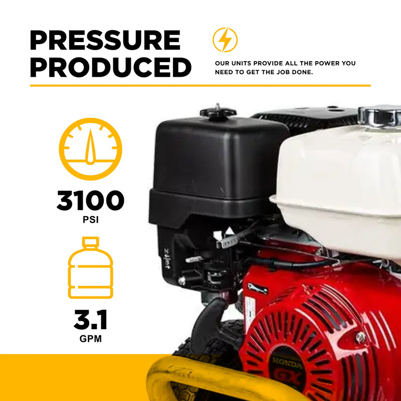 3,100 PSI 3.1GPM Cold Water Gas Pressure Washer Honda GX200 and General Triplex Pump on Aluminum Frame - B3165HAGS BE Power Equipment