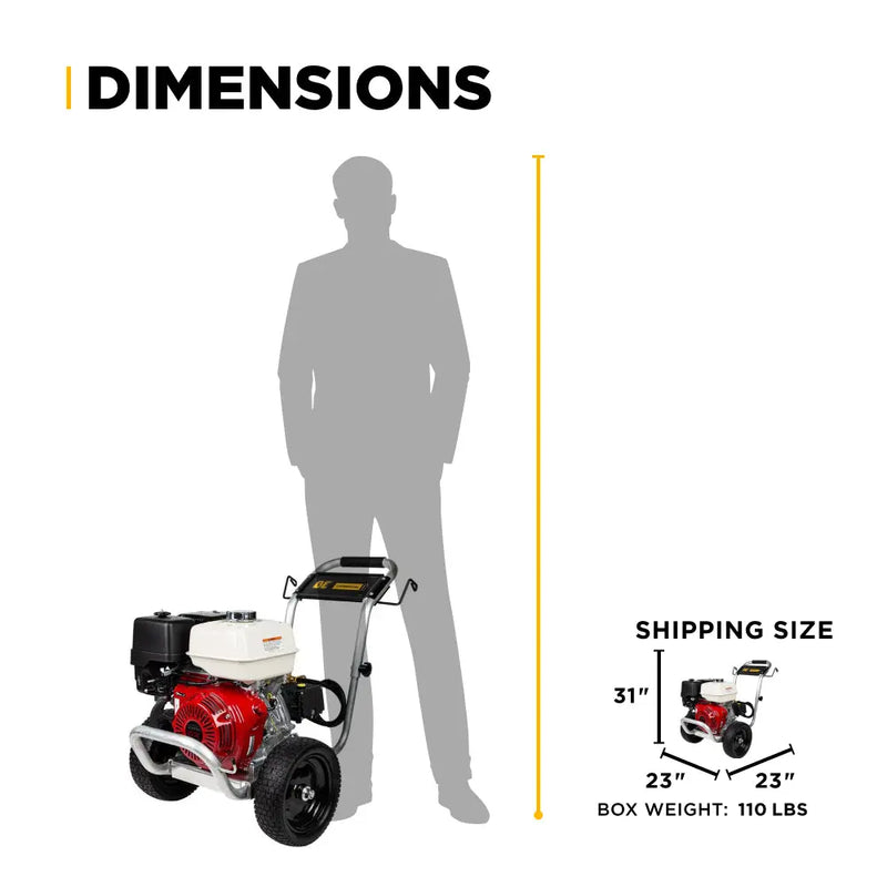 3,100 PSI 3.1GPM Cold Water Gas Pressure Washer Honda GX200 and General Triplex Pump on Aluminum Frame - B3165HAGS BE Power Equipment