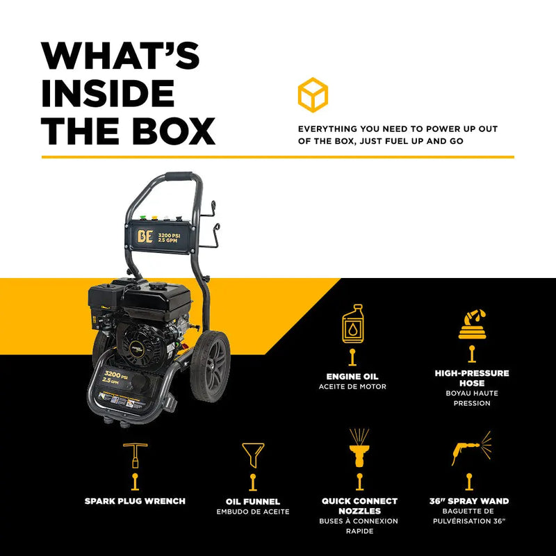 3,200PSI 2.5GPM Cold Water Gas Pressure Washer Powerease 212cc Engine and CP Axial Pump - BE327PX BE Power Equipment