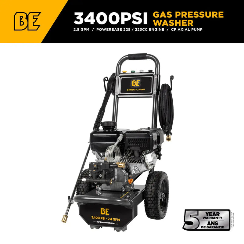 3,400PSI 2.5GPM Cold Water Gas Pressure Washer Powerease 223cc Engine and CP Axial Pump - B3475PX BE Power Equipment
