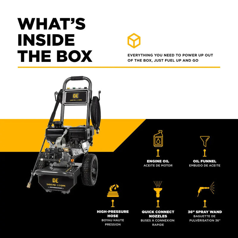 3,400PSI 2.5GPM Cold Water Gas Pressure Washer Powerease 223cc Engine and CP Axial Pump - B3475PX BE Power Equipment