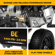 3,400PSI 2.5GPM Cold Water Gas Pressure Washer Powerease 223cc Engine and CP Axial Pump - B3475PX BE Power Equipment