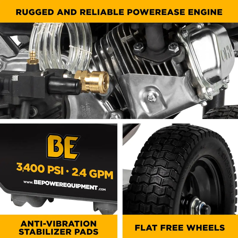 3,400PSI 2.5GPM Cold Water Gas Pressure Washer Powerease 223cc Engine and CP Axial Pump - B3475PX BE Power Equipment