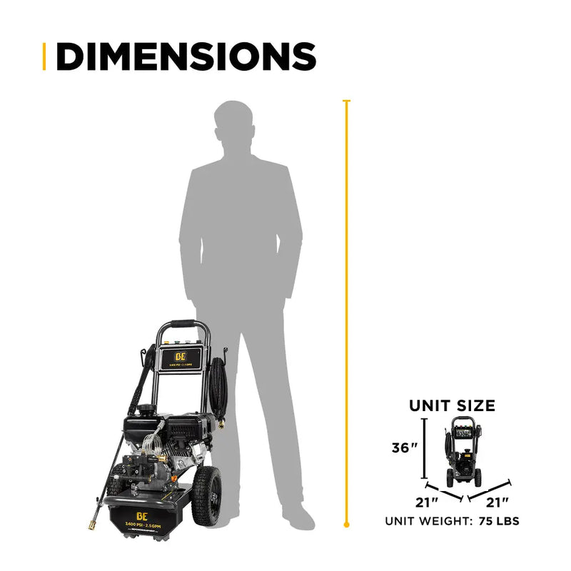 3,400PSI 2.5GPM Cold Water Gas Pressure Washer Powerease 223cc Engine and CP Axial Pump - B3475PX BE Power Equipment