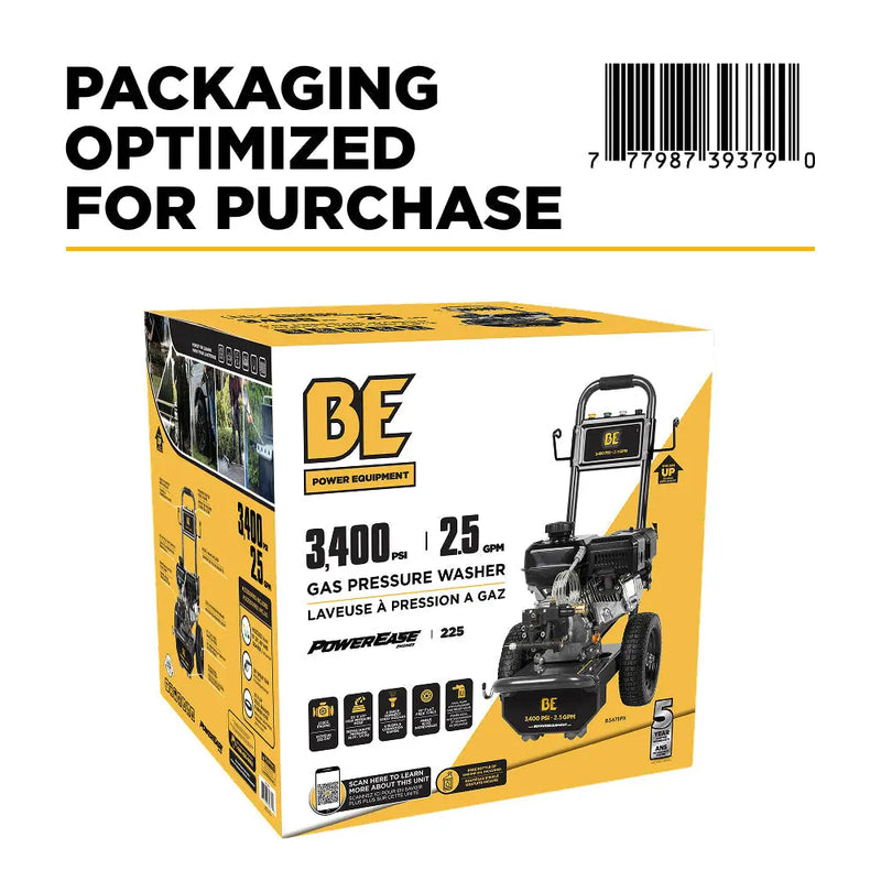3,400PSI 2.5GPM Cold Water Gas Pressure Washer Powerease 223cc Engine and CP Axial Pump - B3475PX BE Power Equipment