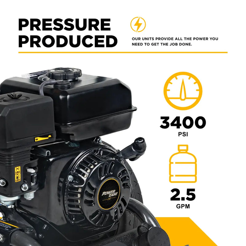 3,400PSI 2.5GPM Cold Water Gas Pressure Washer Powerease 223cc Engine and CP Axial Pump - BE3475PX BE Power Equipment