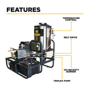 3,500 PSI 5.2 GPM Hot Water Skid Pressure Washer with General Triplex Pump - Z5535GPBDH BE Power Equipment