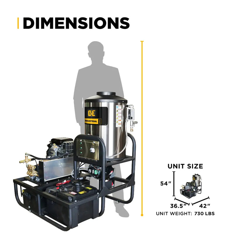 3,500 PSI 5.2 GPM Hot Water Skid Pressure Washer with General Triplex Pump - Z5535GPBDH BE Power Equipment