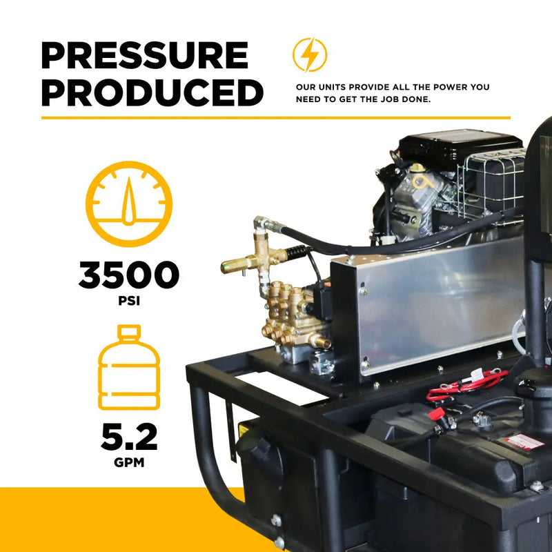 3,500 PSI 5.2 GPM Hot Water Skid Pressure Washer with General Triplex Pump - Z5535GPBDV BE Power Equipment