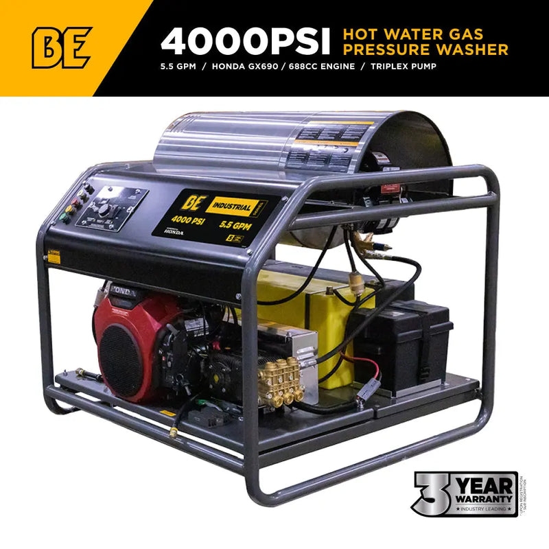 3,500 PSI - 8.5 GPM Hot Water Pressure Washer Honda GX690 Engine and CP Triplex Pump - HW3524HA12V BE Power Equipment