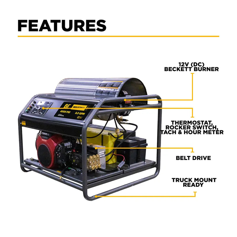 3,500 PSI - 8.5 GPM Hot Water Pressure Washer Honda GX690 Engine and CP Triplex Pump - HW3524HA12V BE Power Equipment