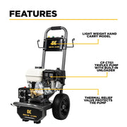 3,800 PSI 2.5 GPM Cold Water Gas Pressure Washer with Honda GX200 Engine and CP Triplex Pump - B3865HA BE Power Equipment