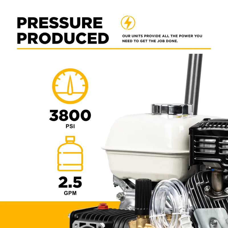 3,800 PSI 2.5 GPM Cold Water Gas Pressure Washer with Honda GX200 Engine and CP Triplex Pump - B3865HA BE Power Equipment
