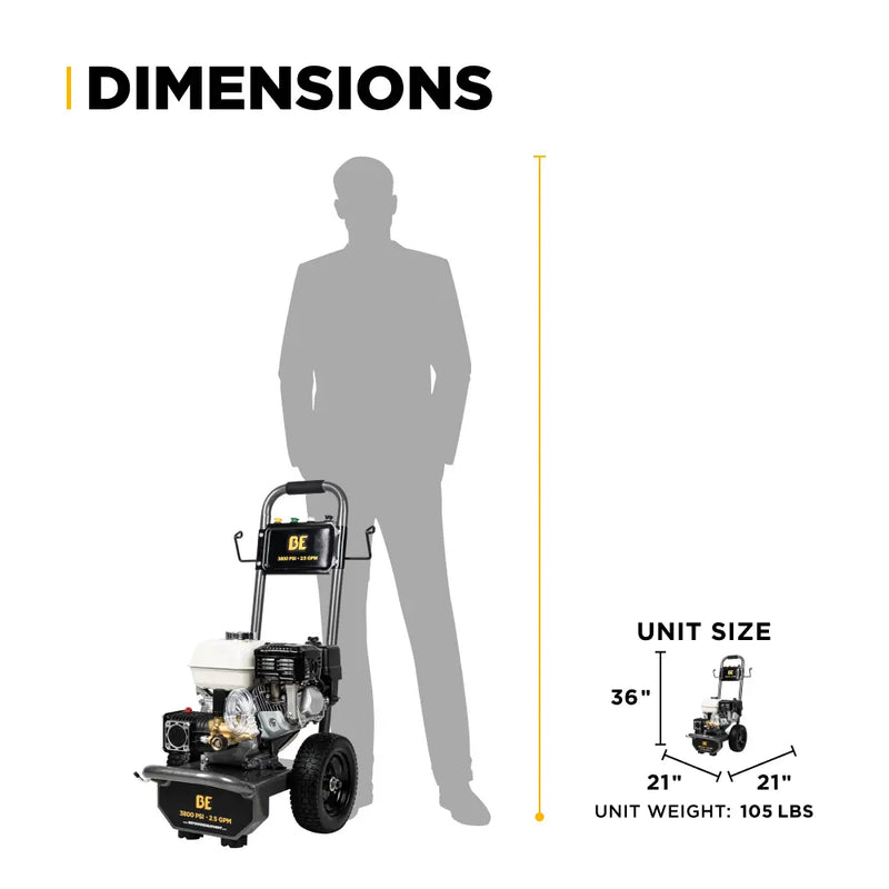 3,800 PSI 2.5 GPM Cold Water Gas Pressure Washer with Honda GX200 Engine and CP Triplex Pump - B3865HA BE Power Equipment