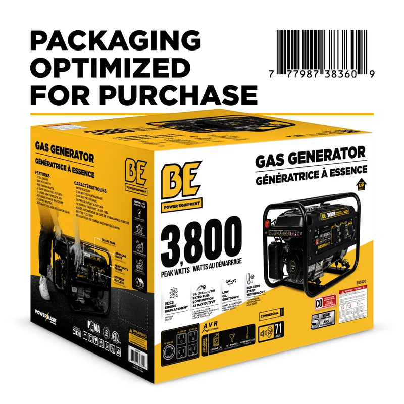 3,800 Watt Generator - BE3800 BE Power Equipment