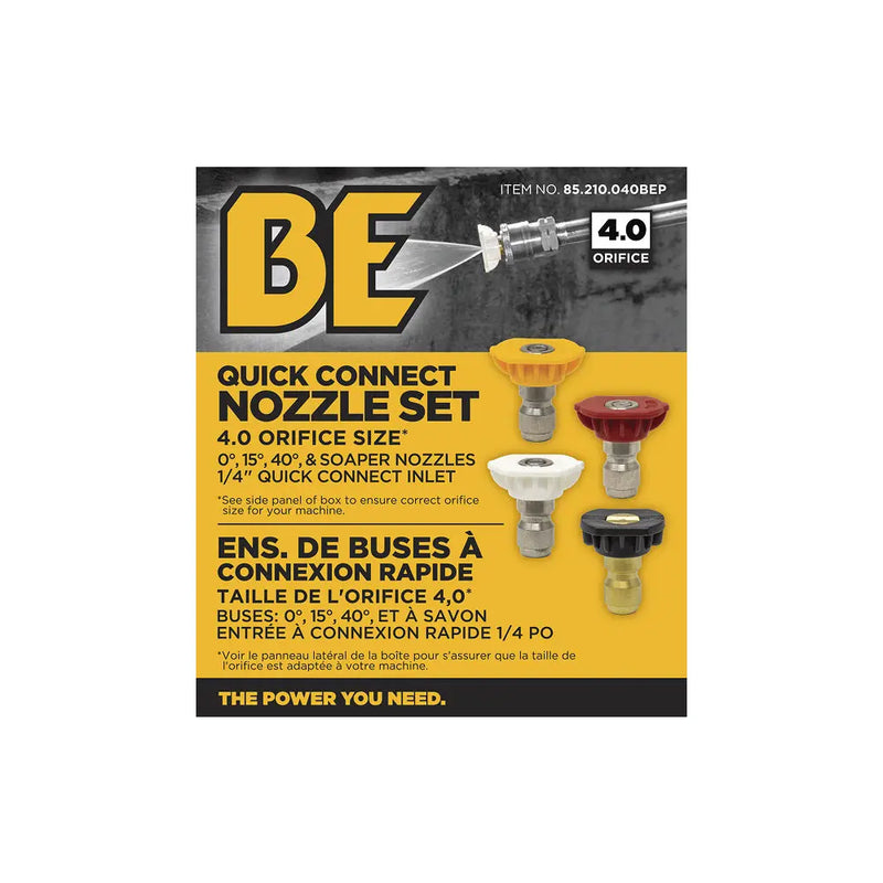 4.0 Quick Connect Pressure Washer Nozzle Set with 0°, 15°, 40° and Soaper BE Power Equipment