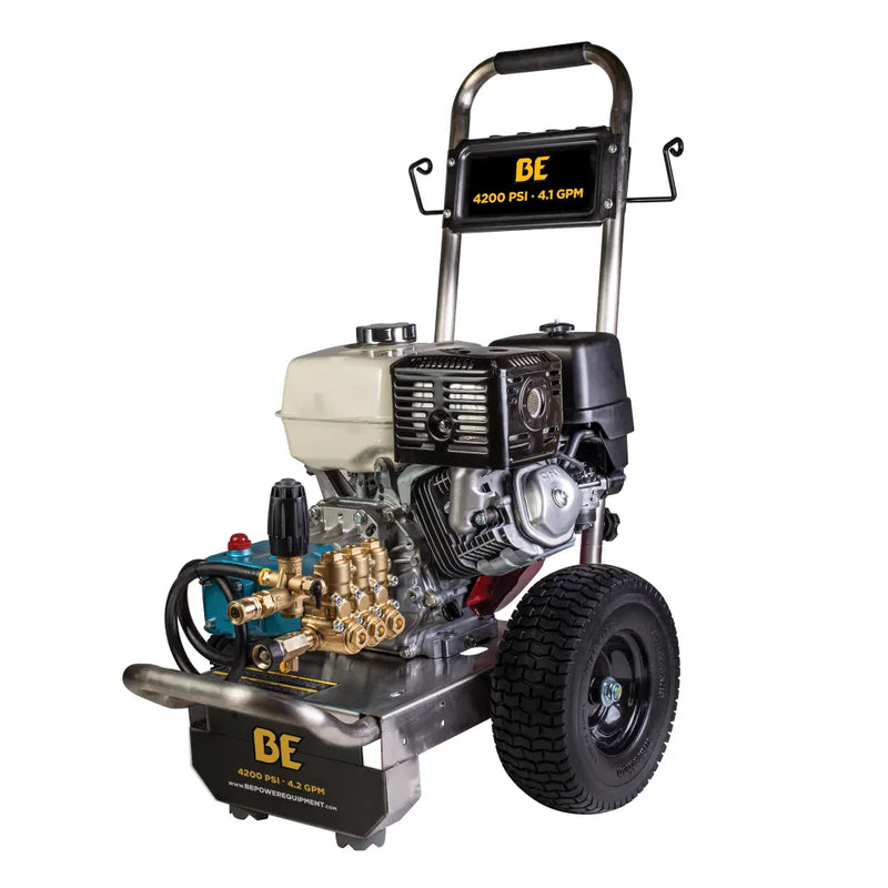 4.2GPM Cold Water Gas Pressure Washer Honda GX390 Engine and General Triplex Pump on Stainless Steel Frame - B4213HSJS BE Power Equipment