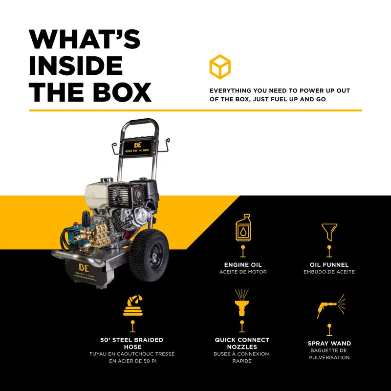 4.2GPM Cold Water Gas Pressure Washer Honda GX390 Engine and General Triplex Pump on Stainless Steel Frame - B4213HSJS BE Power Equipment
