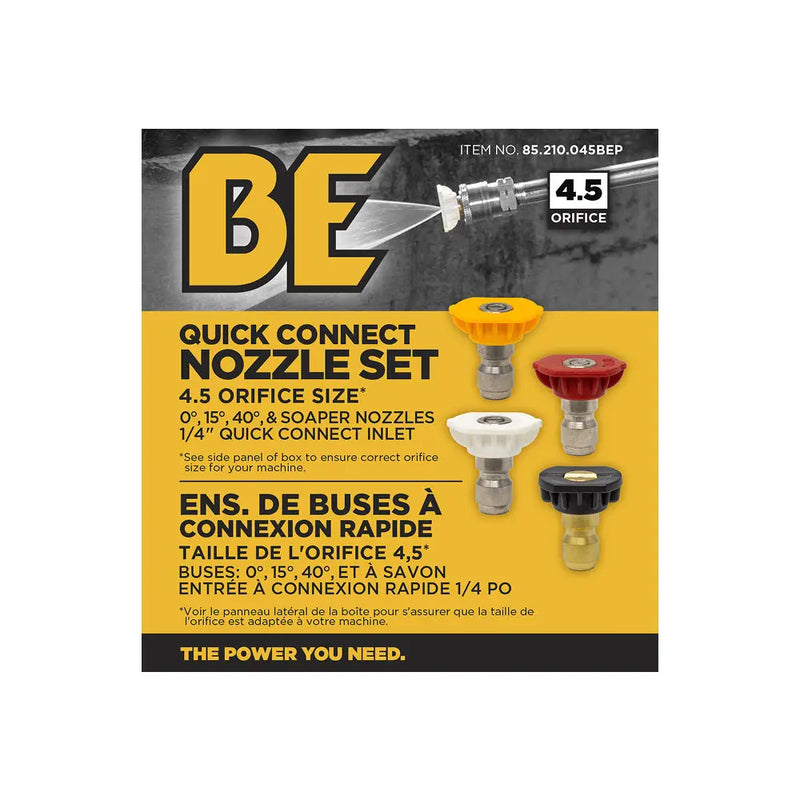 4.5 Quick Connect Pressure Washer Nozzle Set with 0°, 15°, 40° and Soaper BE Power Equipment