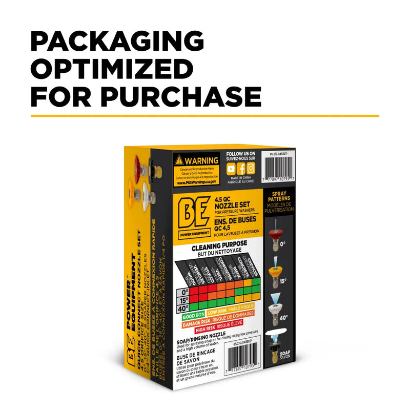 4.5 Quick Connect Pressure Washer Nozzle Set with 0°, 15°, 40° and Soaper BE Power Equipment