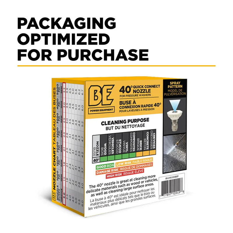 40° Quick Connect Pressure Washer Nozzle - 4.0 Orifice - Retail Ready Packaging BE Power Equipment