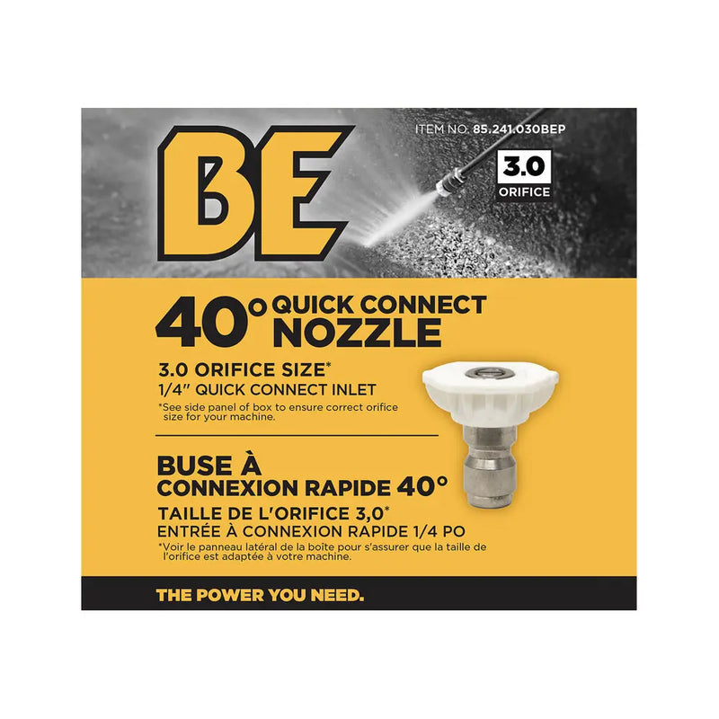 40° Quick Connect Pressure Washer Nozzle – 3.0 Orifice - Retail Ready Packaging BE Power Equipment