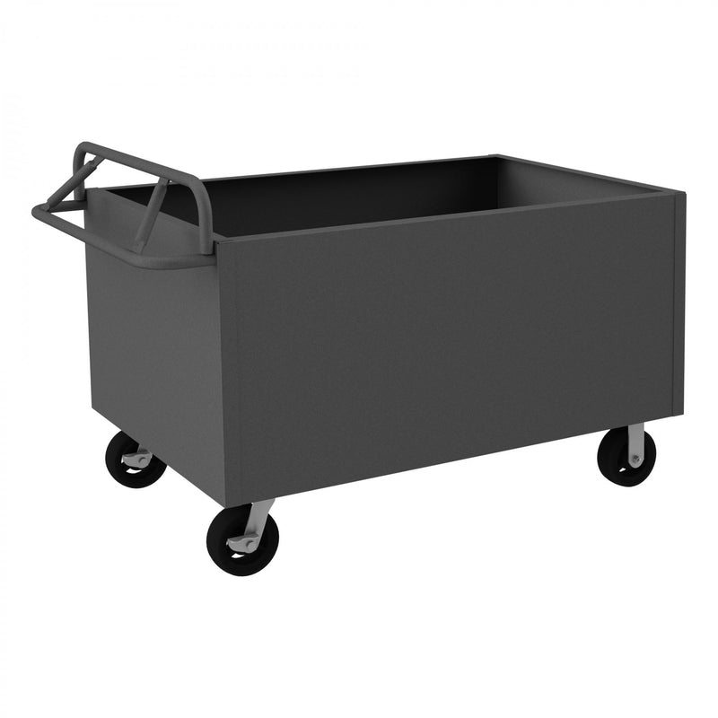 Durham 4 Sided Solid Box Truck With 6" x 2" Mold-On-Rubber Casters, (2) Rigid And (2) Swivel, Gray