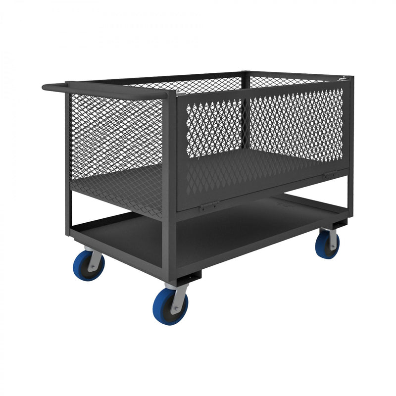 Durham 4 Sided Mesh Box Truck With 6" x 2" Polyurethane Casters, (2) Rigid And (2) Swivel, 2 Shelves