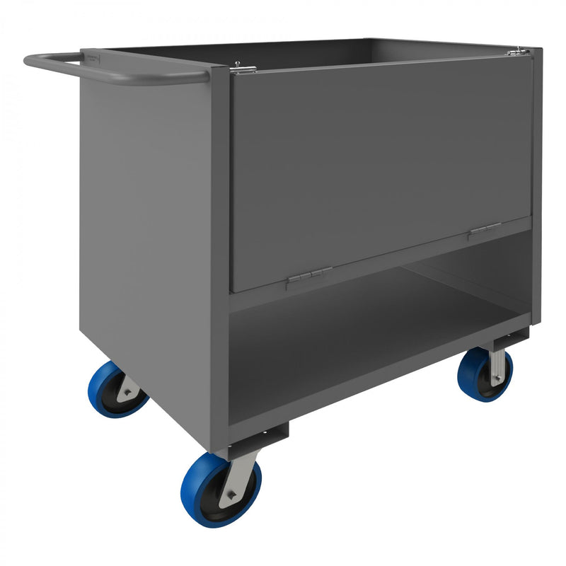 Durham 4 Sided Solid Box Truck With 6" x 2" Polyurethane Casters, (2) Rigid And (2) Swivel, 2 Shelves